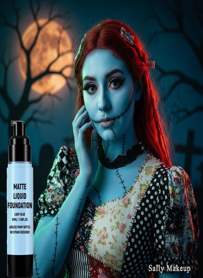 Wismee Light Blue Liquid Foundation,Full Coverage Pale Blue Body Paint for Corpse Bride Halloween SFX Avatar Sally Makeup - Image 2